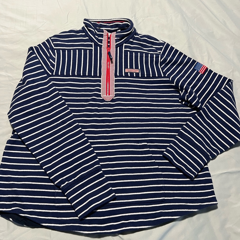 Vineyard Vines Navy and White Striped 1/4 Zip Sweater